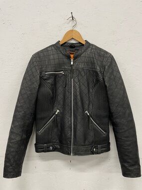 First Classics Queen of Diamonds Leather Motorcycle Jacket, Size L
